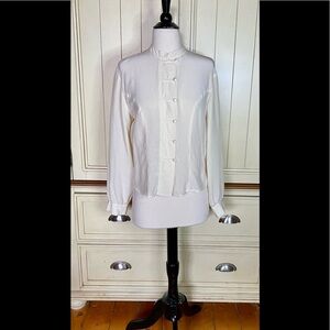 TESS Fitted Silk Blouse Ivory/Cream Size L (measures as a M) Asian Flair